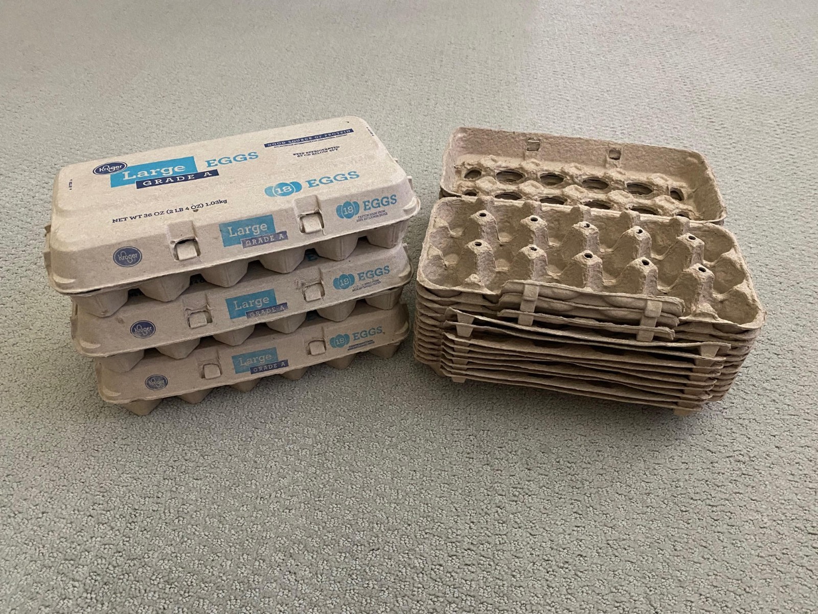 Clean Paper Egg Cartons for Seeds, Crafts, Art-Holds 18 eggs each, 15 count