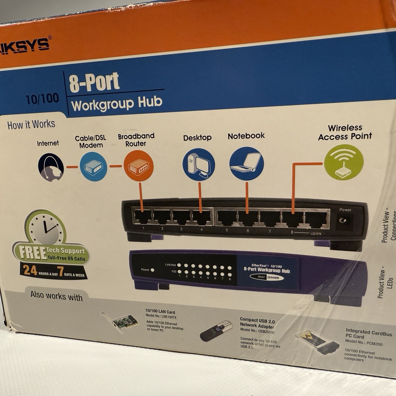 LINKSYS 8 PORT WORK GROUP Ethernet HUB 10/100 - EFAH08W version 3 w/box & guide.