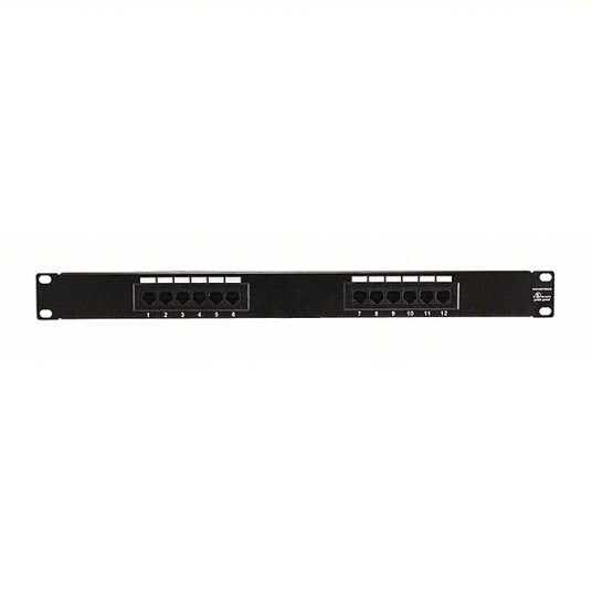 MONOPRICE Patch Panel: 6, Flat, Flat, Steel, 12 Ports, Straight, 2U, 2 1/2 in