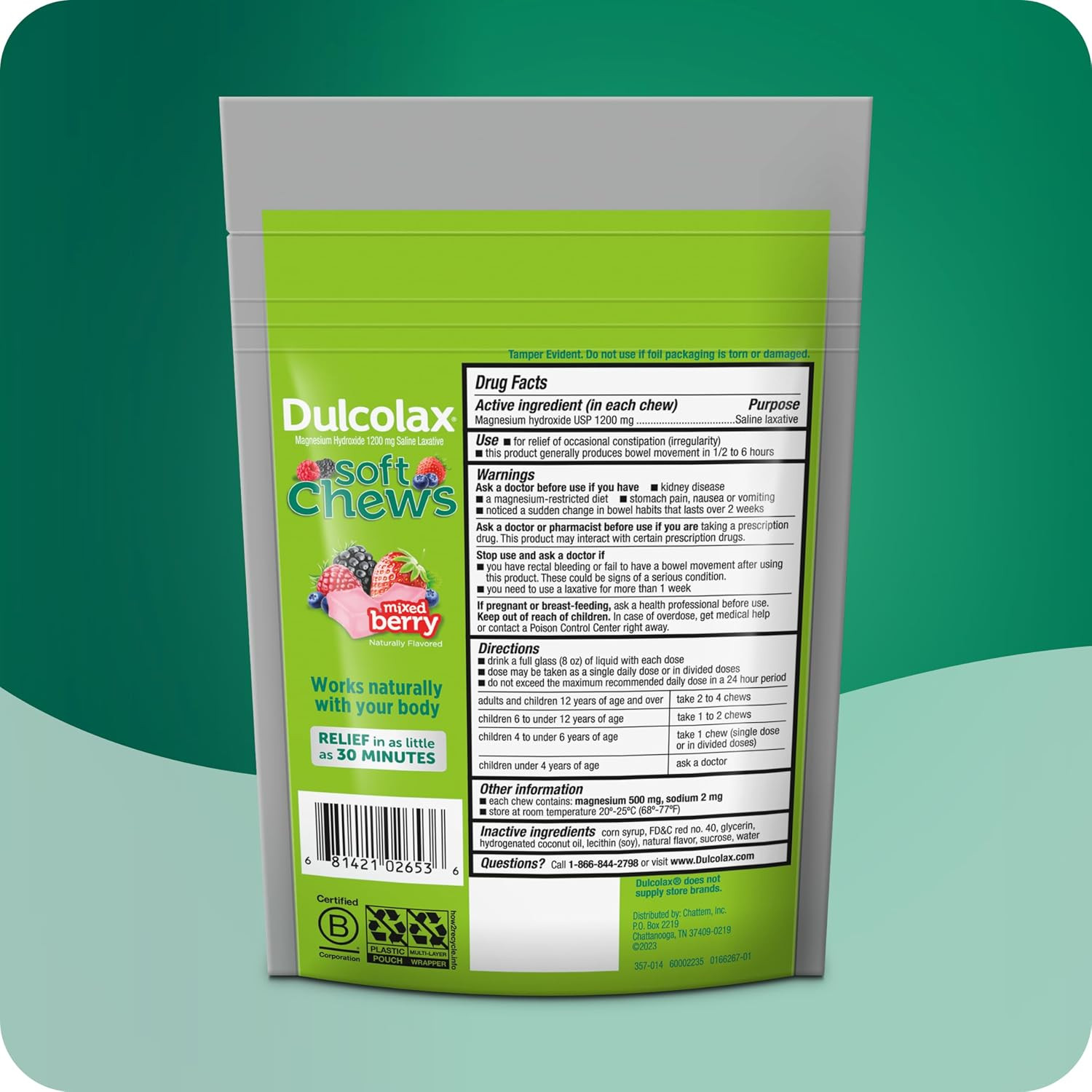 Mixed Berry Laxative Soft Chews, Magnesium Hydroxide, 30 Ct