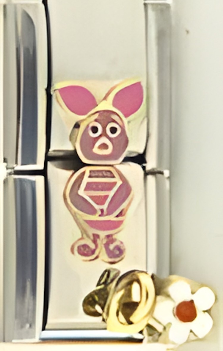 Disney Piglet Dangle Flower Italian Charm 9mm Enamel Bracelet Link Pooh