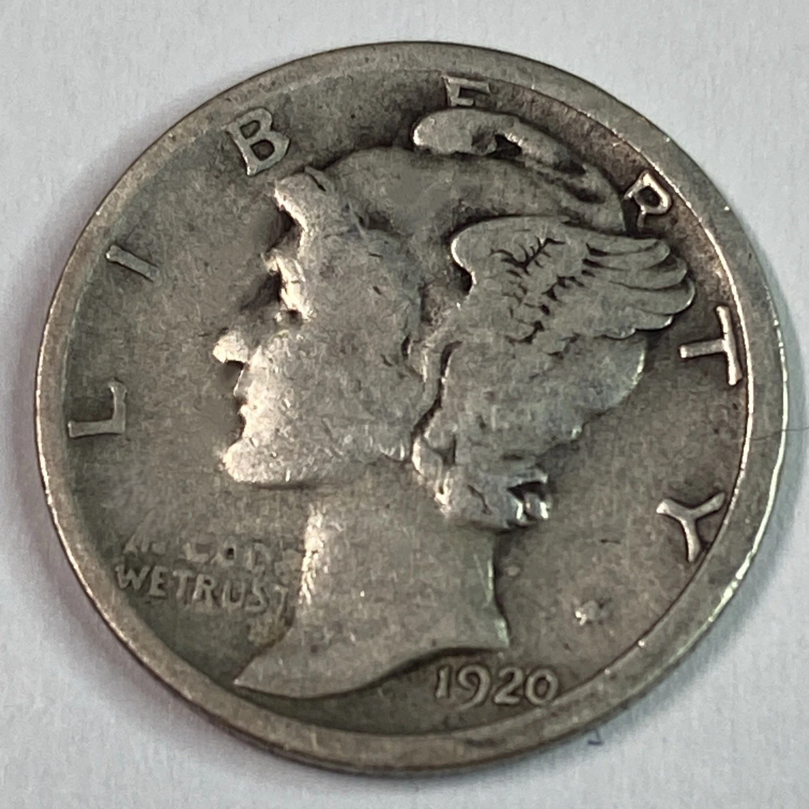1920 P Mercury Dime circulated 90% Silver  Very Good VG / Fine F