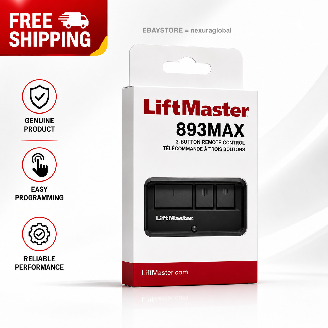 LiftMaster 893MAX 3 Button Visor Remote Control Garage Door Opener Transmitter