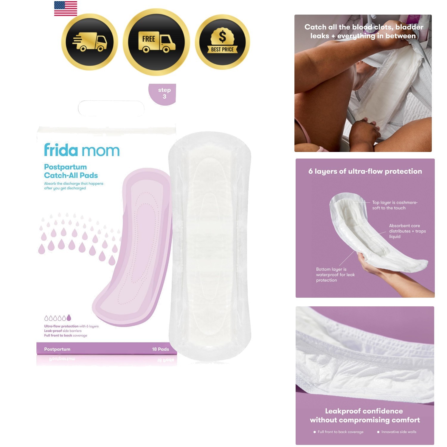 Postpartum Pads, Leak Proof Feminine Care Maxi Pads, 6 Layers of Protection f...