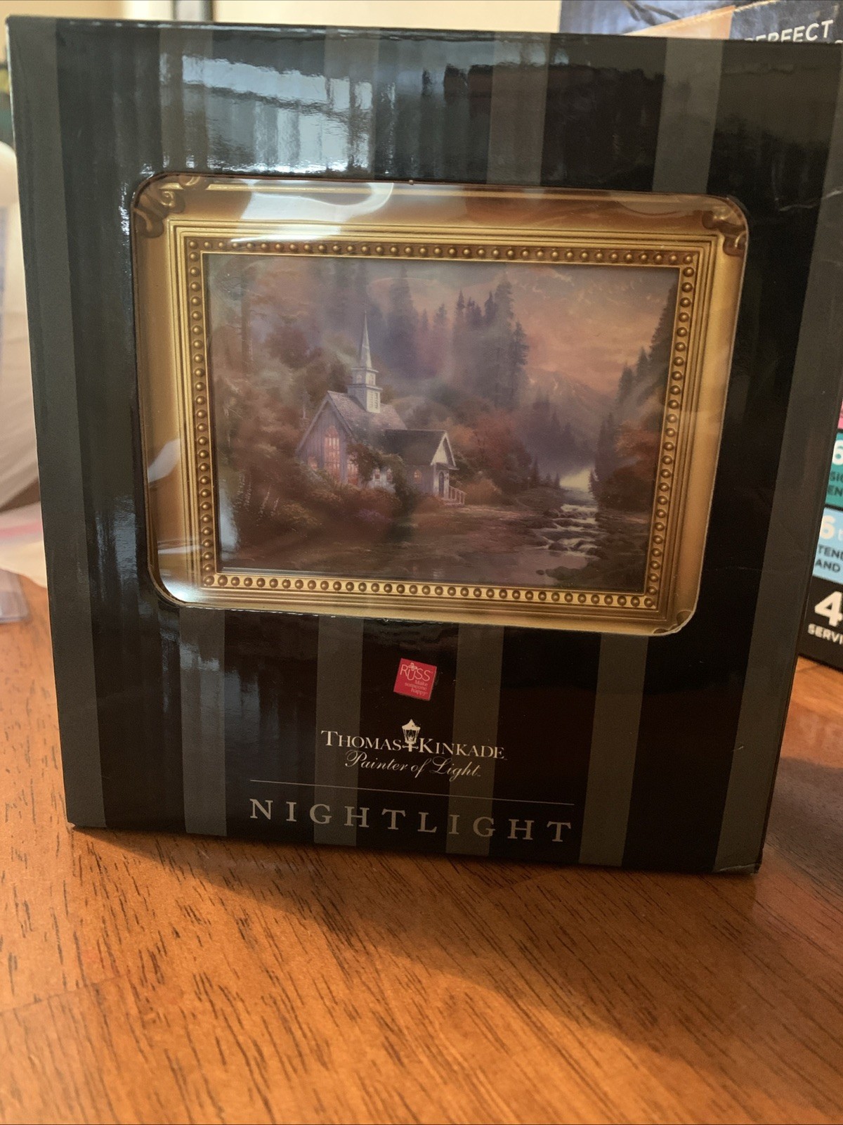 Thomas Kinkade The Forest Chapel item 32234 Gold Frame Nightlight NIB