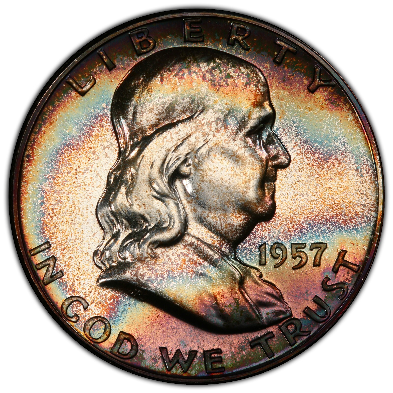 1957 50c PCGS PR-67 ,GORGEOUS🌈 COLOR🌈,NATURAL ,ORIGINAL FROSTED SKIN....