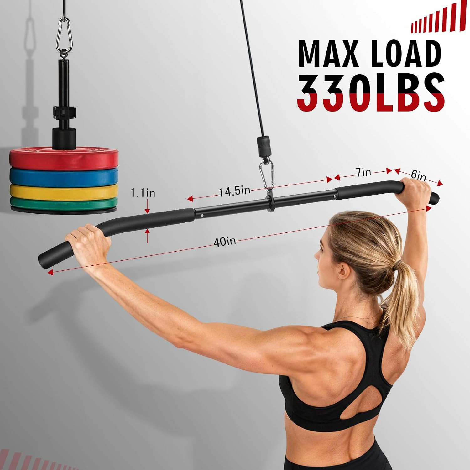 39.7'' LAT Pulldown Bar with Full Rotation, Lat Pulldown Attachments for Pulley