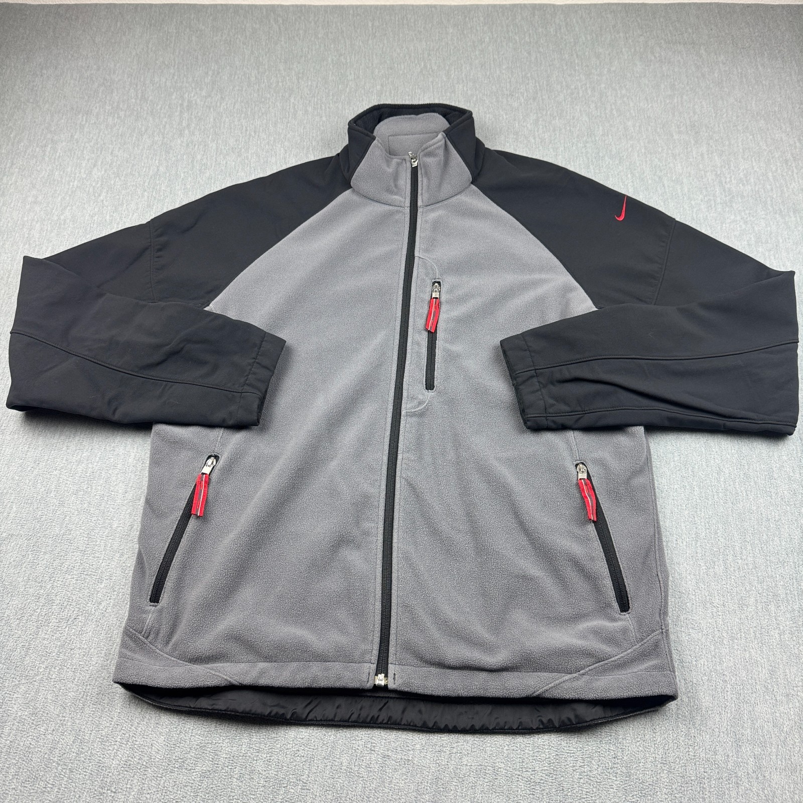 Vintage Nike Jacket Mens Large L Black Gray Full Zip Fleece Mock Neck Panelled