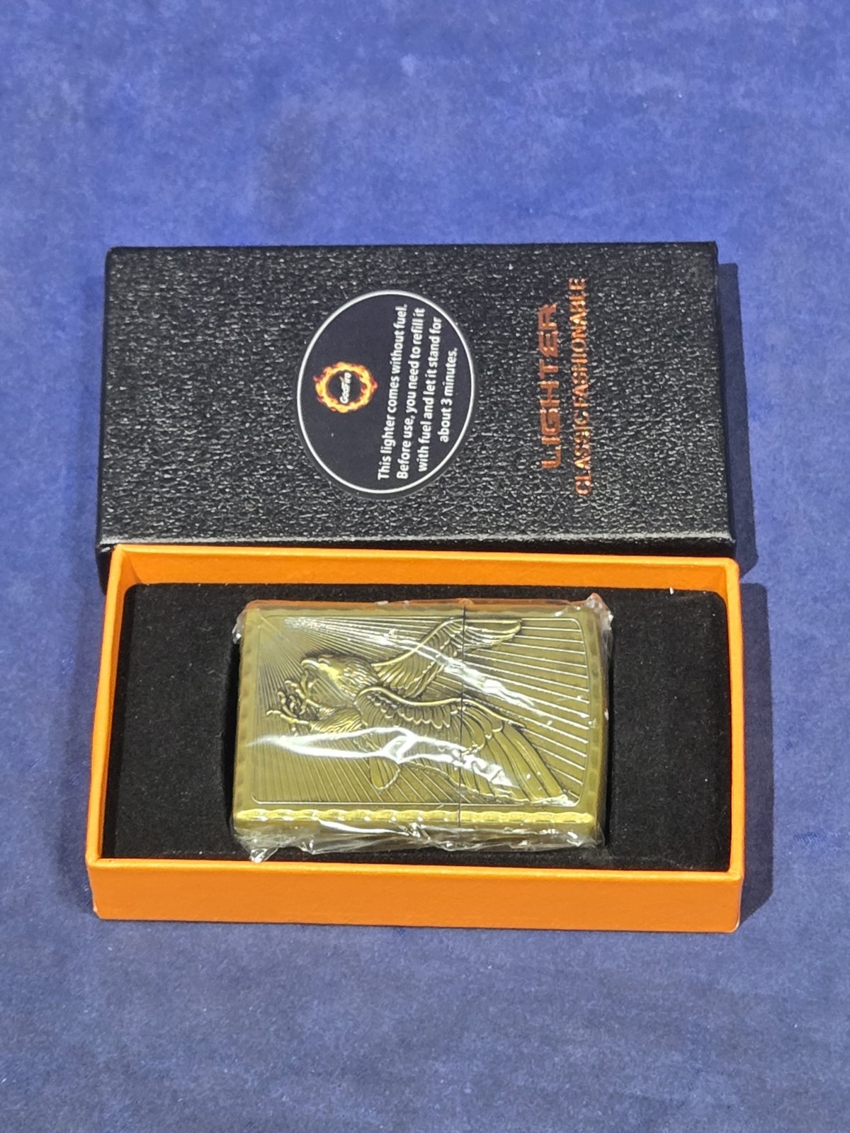 New Ngling Brass Eagle Flip Top Fluid Lighter Deep Relief Embossed Classic Boxed