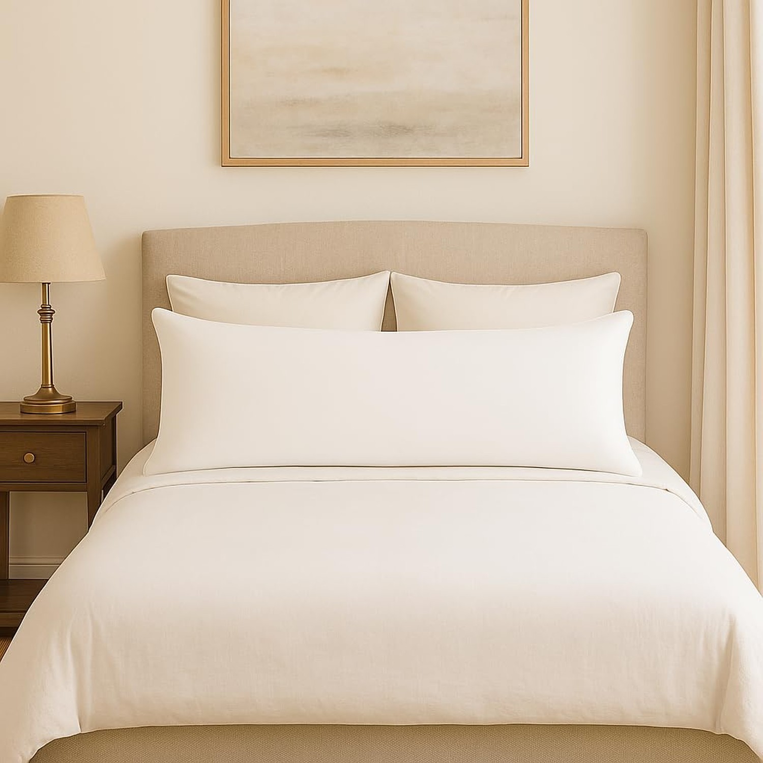 Body Pillow Cover 20x48 Inch, White (Set of 1) - 100% Egyptian Cotton with Zi...