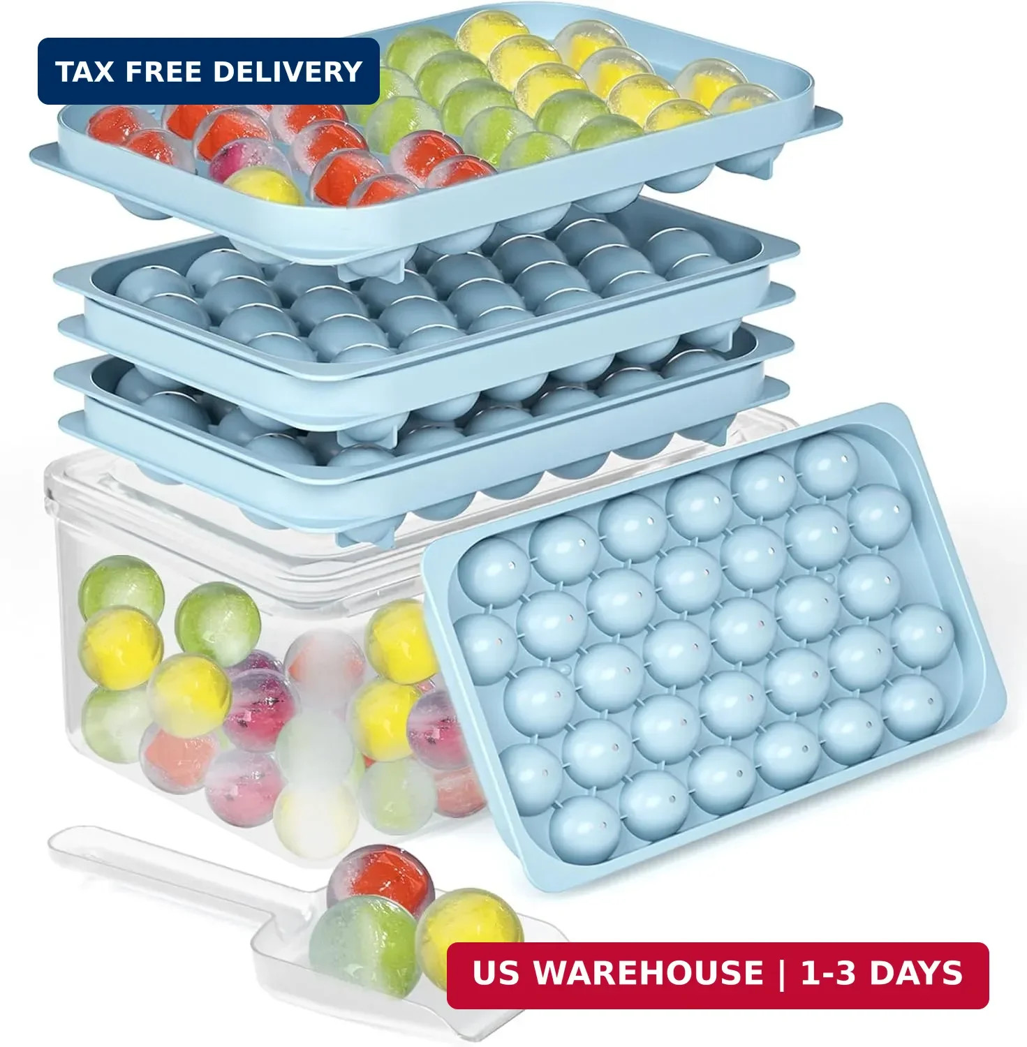Ice Cube Trays with Lid and Bin, BPA-Free Mini 0.8 Inch Sphere Ice Molds, 2-Pack