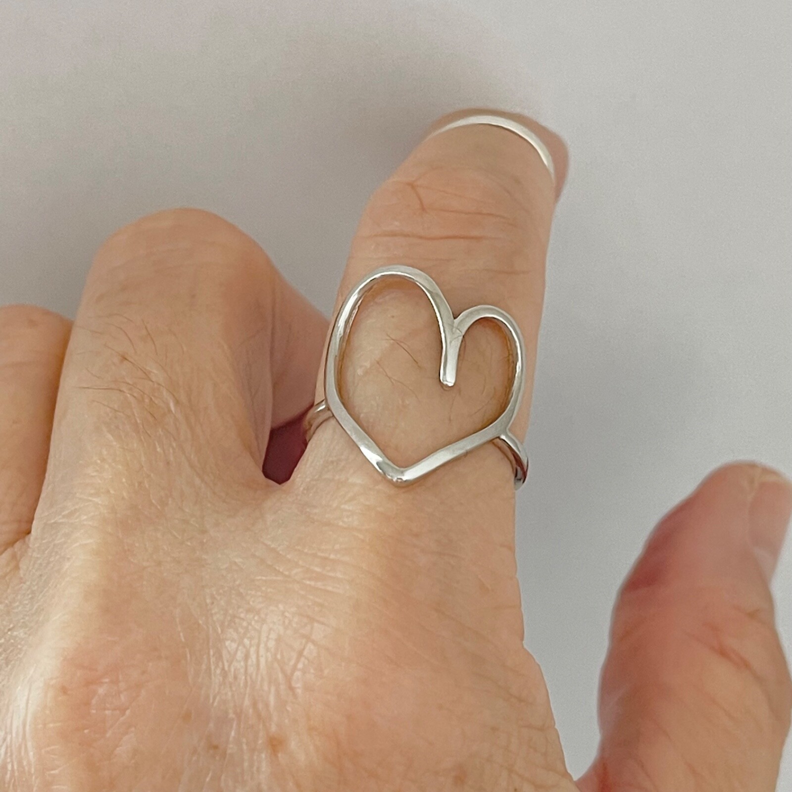 Sterling Silver Big Open Heart Ring, Delicate Ring, Silver Rings, Love Ring