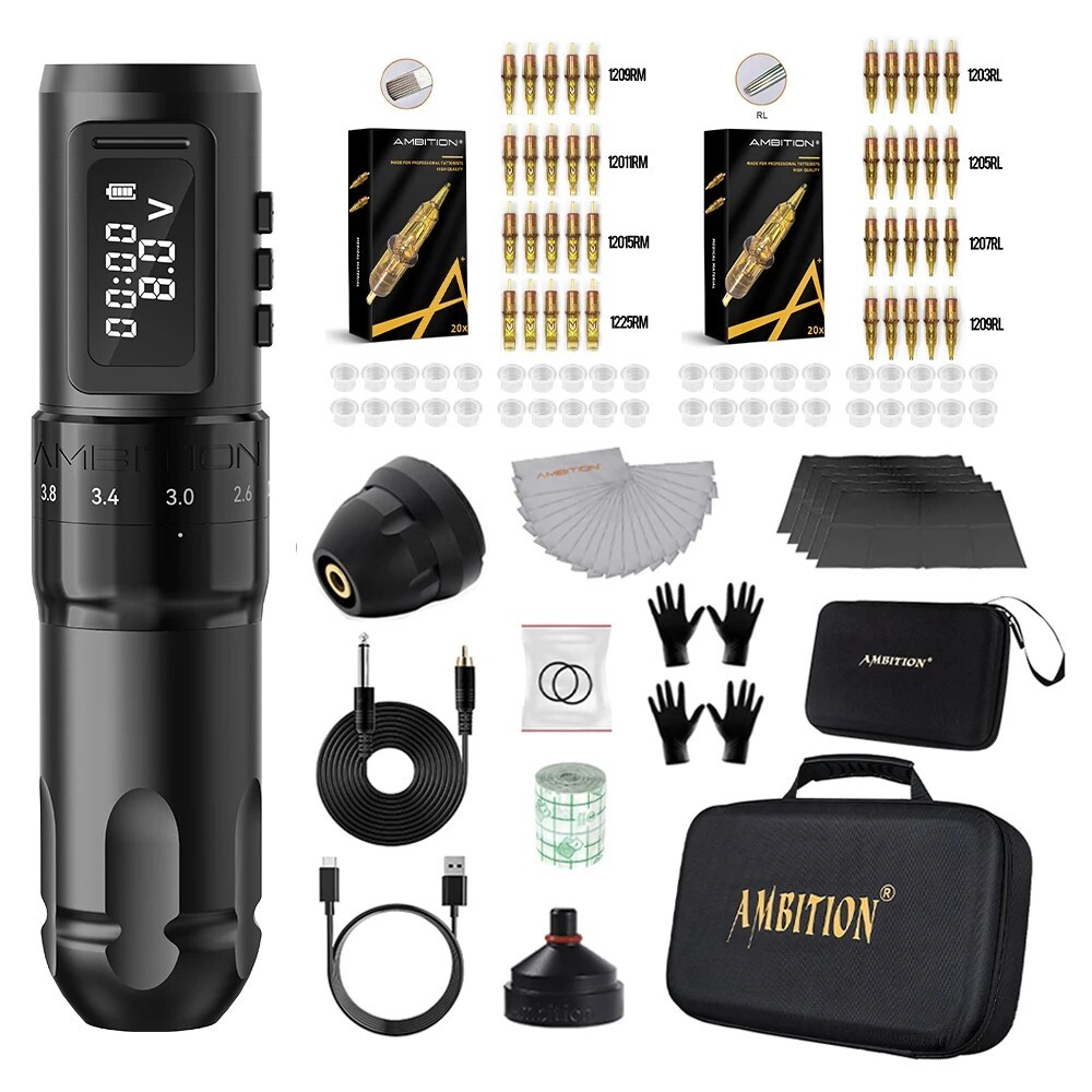 Ambition MARS-U Tattoo Machine Kit Wireless Battery Tattoo Pen Adjustable Stroke