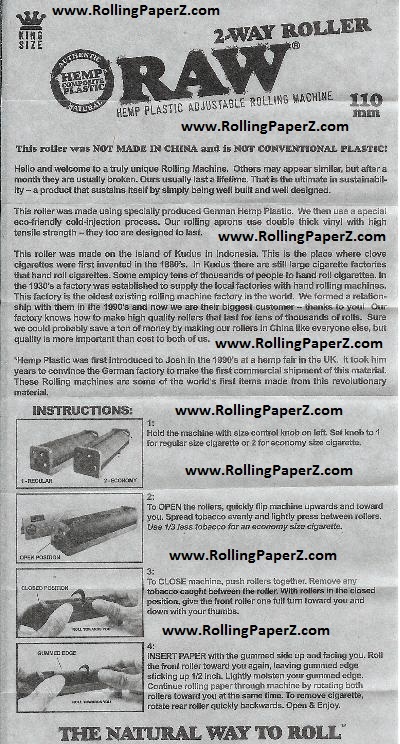 RAW Adjustable 2 way Rolling Machine + ORGANIC & CLASSIC KING SIZE PAPERS + TIPS