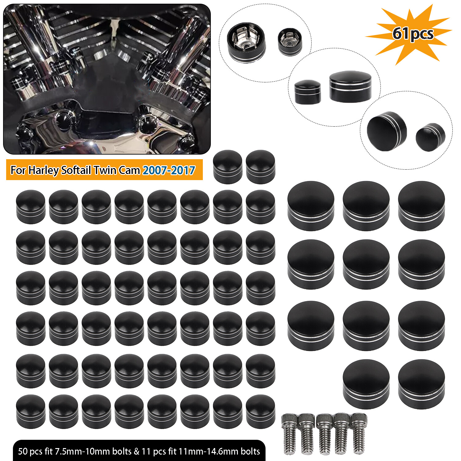 CNC Engine Bolt Cover Screw Kit For Harley Softail FXSTC FLSTN FXST FatBoy FLSTF