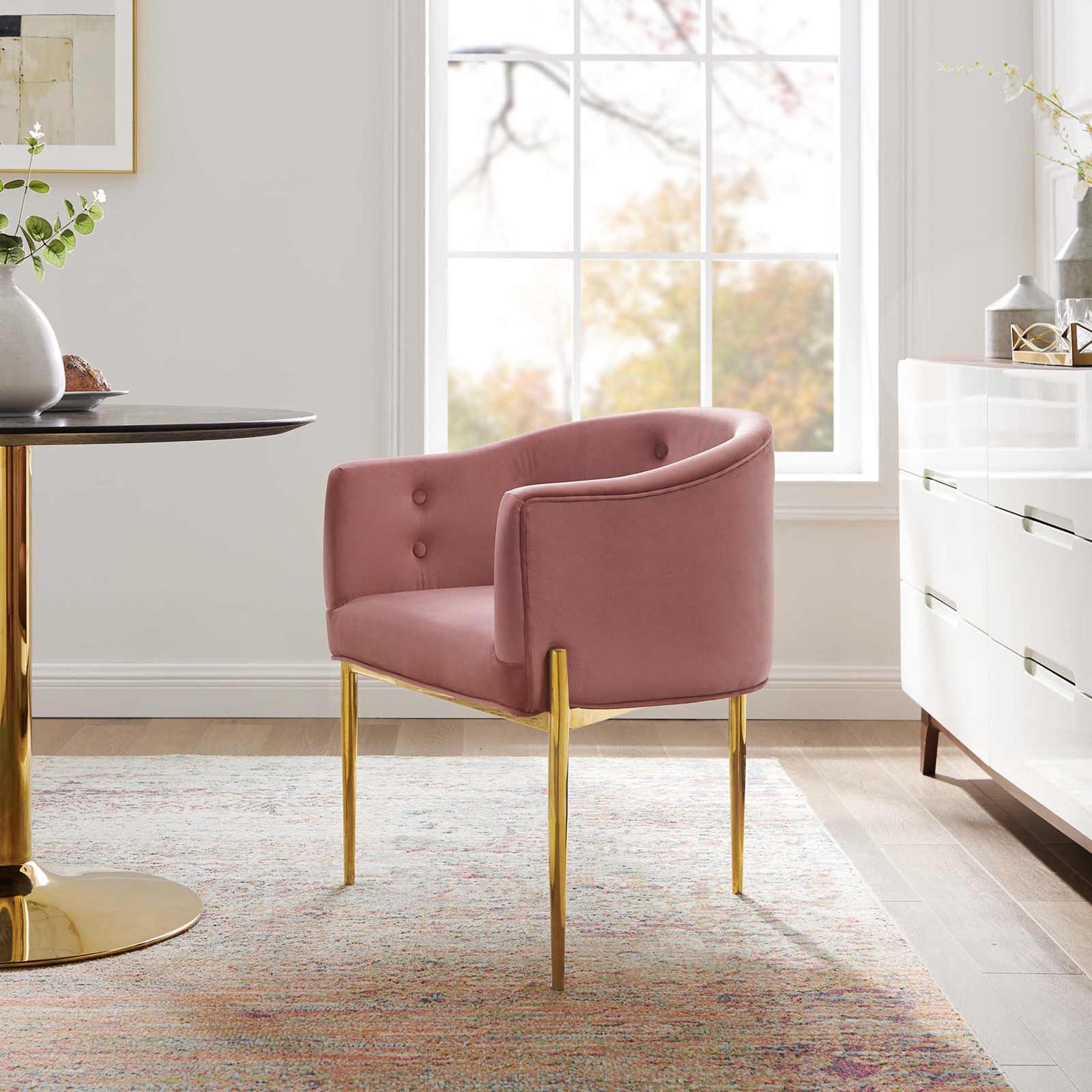 Modway Savour Tufted Performance Velvet Accent Chair in Dusty Rose
