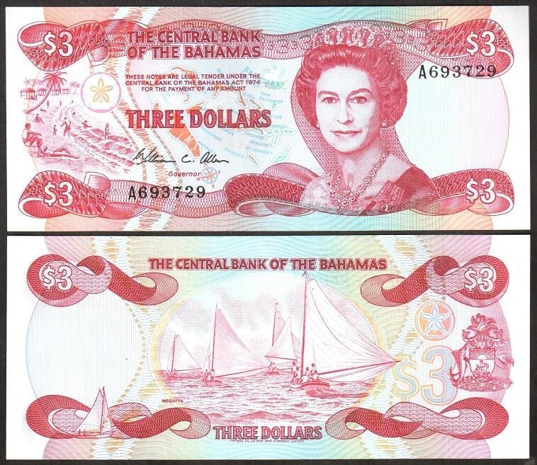 Bahamas - 3 Dollars 1984 UNC P. 44a Lemberg-Zp