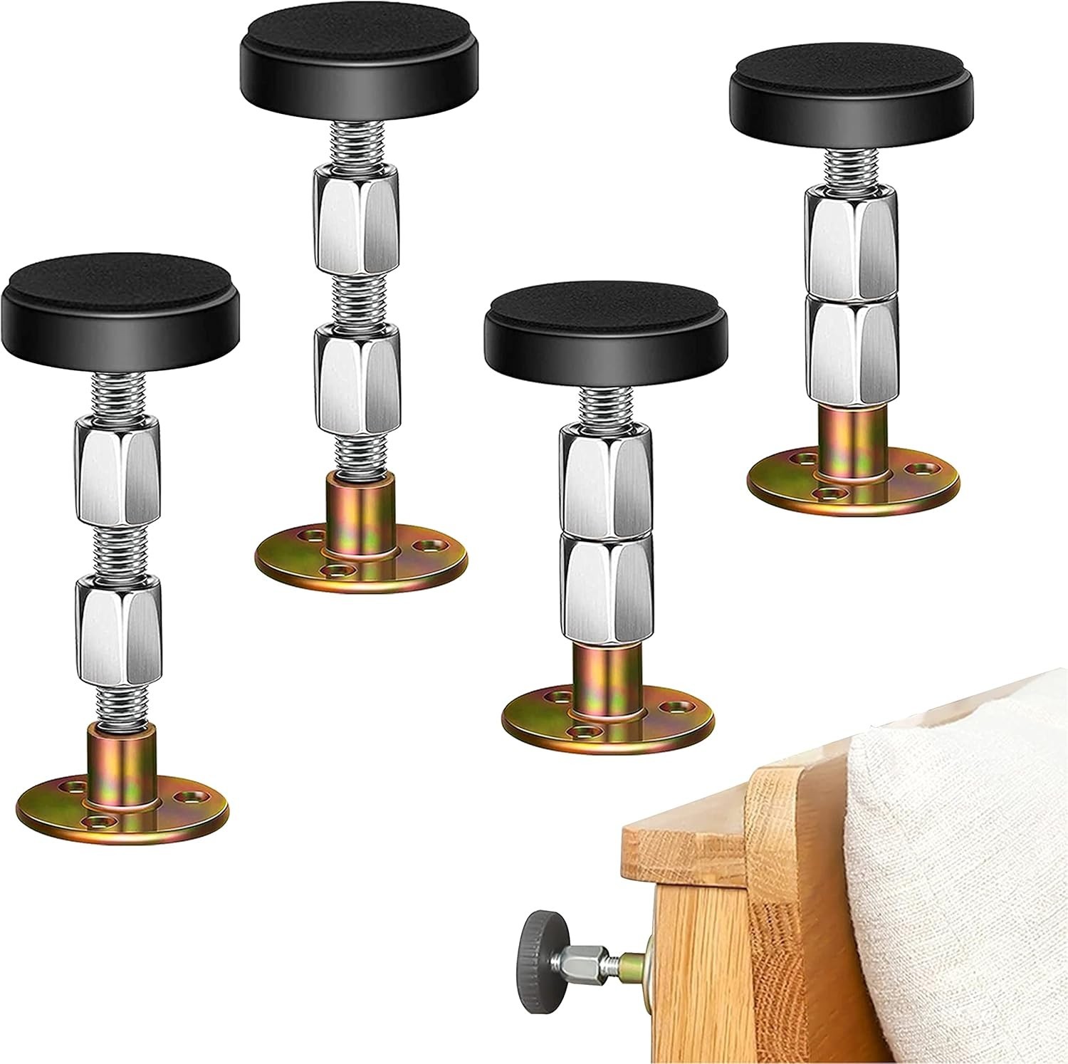 4pc Adjustable Bed Frame Headboard Stoppers - Noise Reduction & Wall Protection