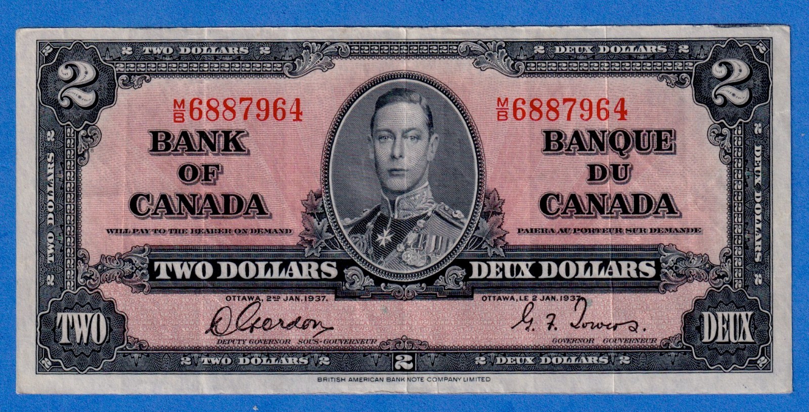 CANADA $2 1937 BC-22b / P-59b King George VI Circulated Note - M/B 6887964