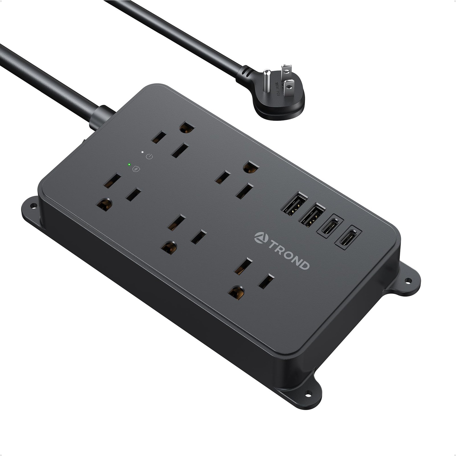 TROND Power Strip Surge Protector, 5 Widely-Spaced Outlets with 2 5ft, Black