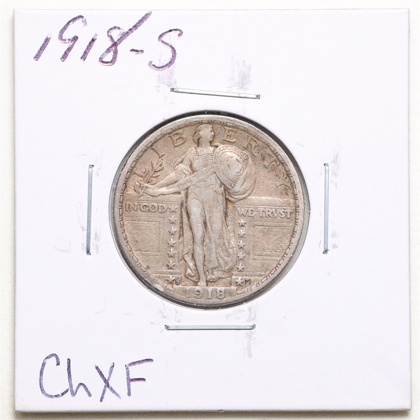 1918-S 25C Standing Liberty Quarter Dollar in Choice XF Condition #7909