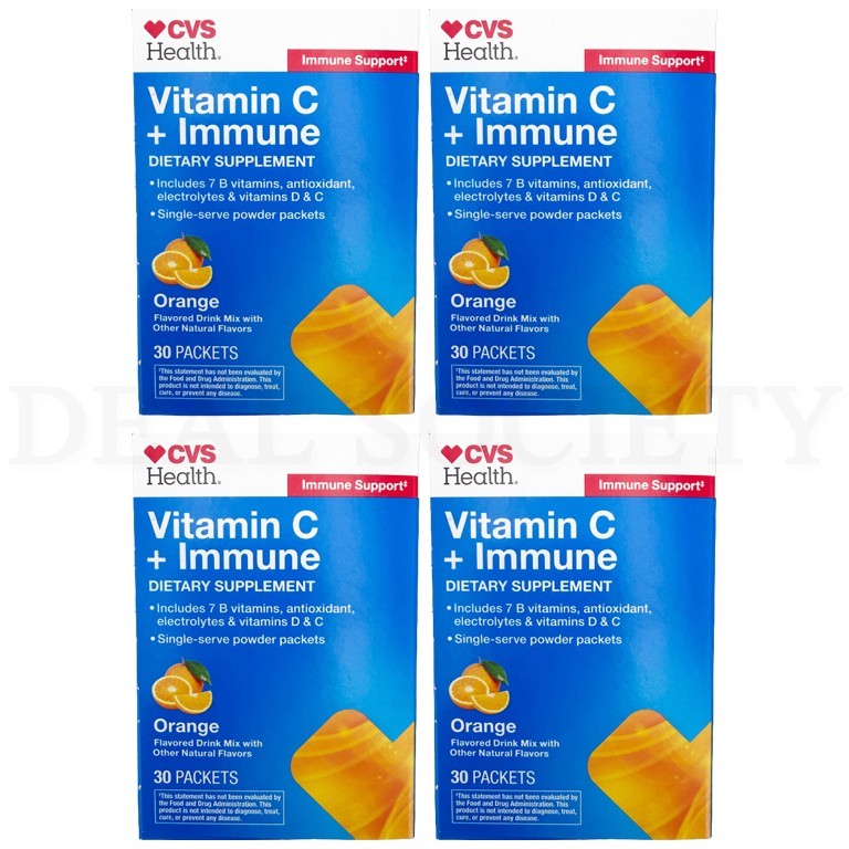 CVS Health Vitamin C + Immune Dietary Supplement Orange 30 Packets Lot of 4