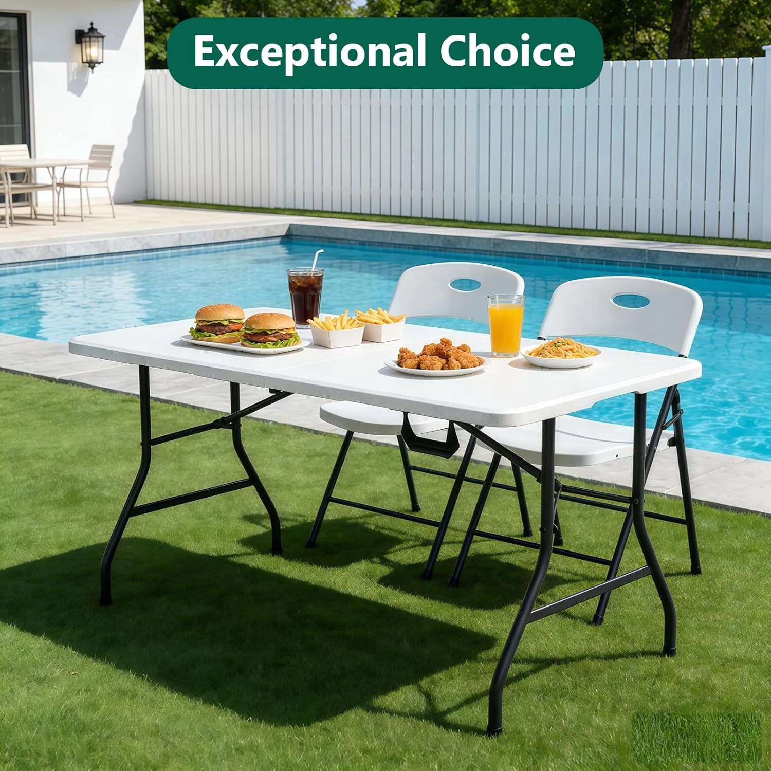 Folding Table, 5ft Portable Foldable Table Picnic Table with Carry Handle Plasti