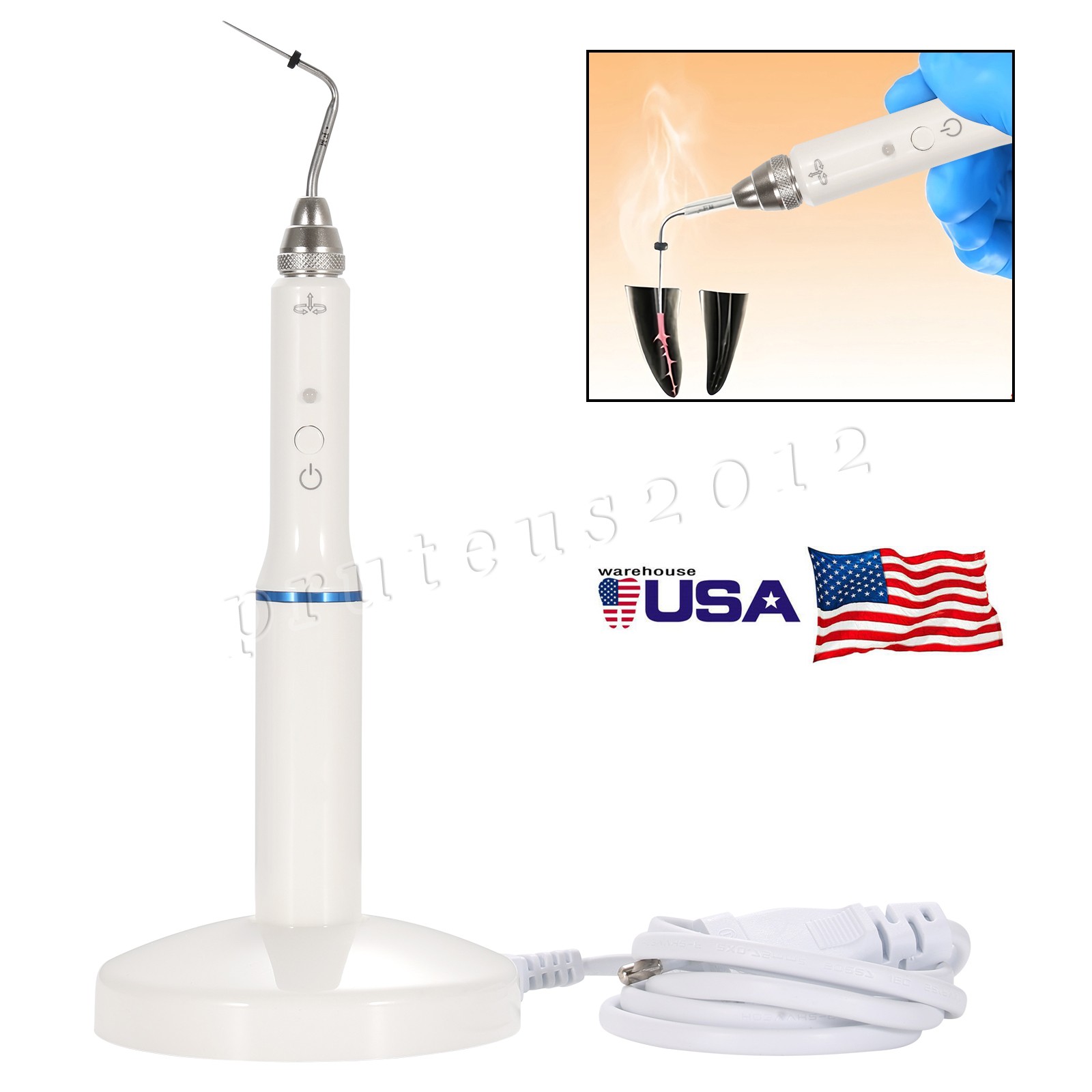 Dental Cordless Wireless Gutta Percha Obturation Endo Heat Pen + 2 tips White