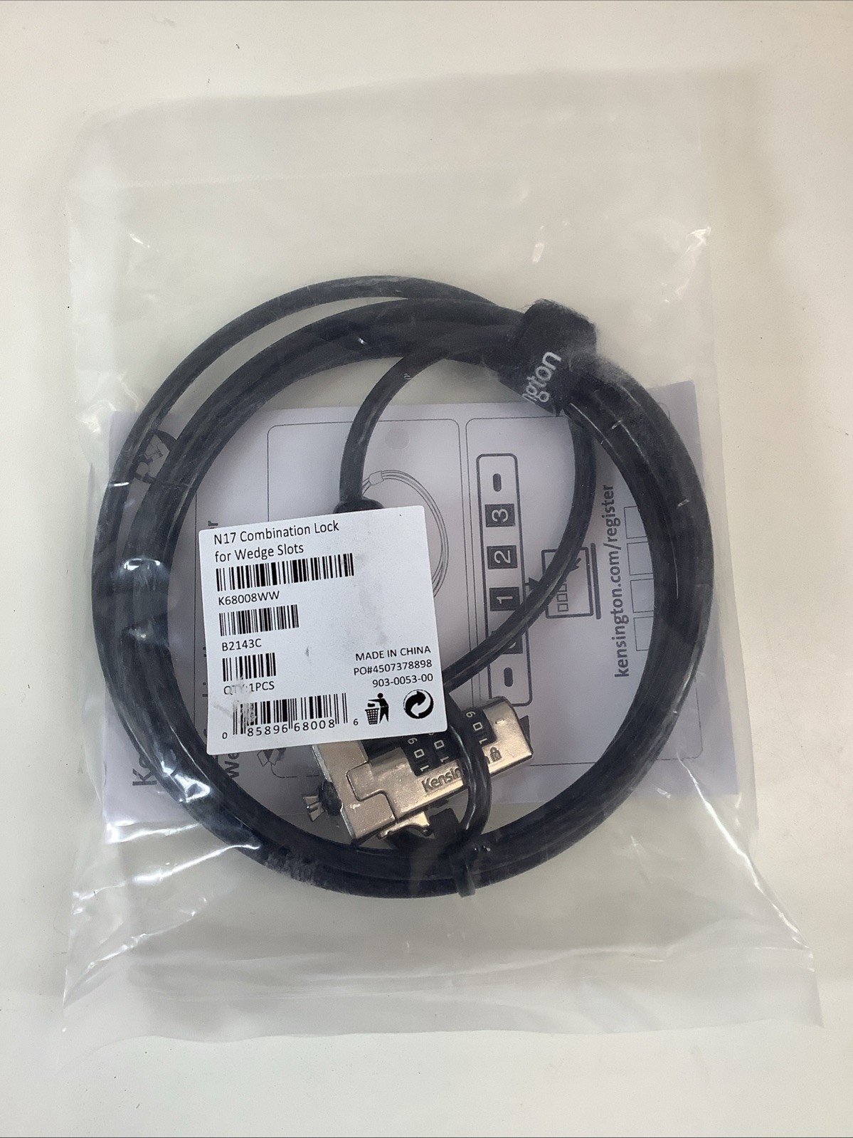 Kensington N17 Combination Laptop Lock For Wedge Slots K68008WW Dell NOS
