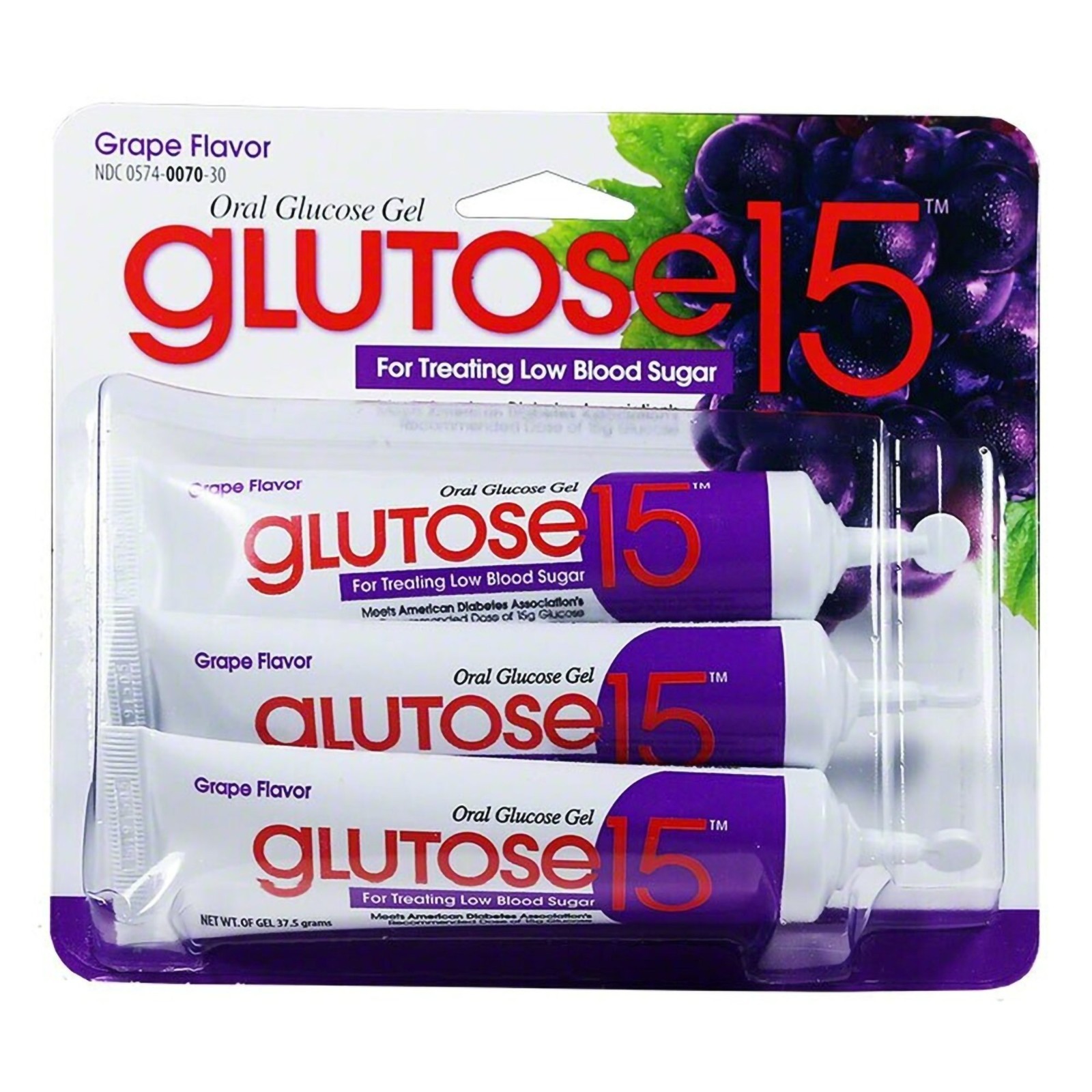 Glutose 15 Oral Glucose Gel,  15 grams 40% Strength Grape Flavor, 3/Pack