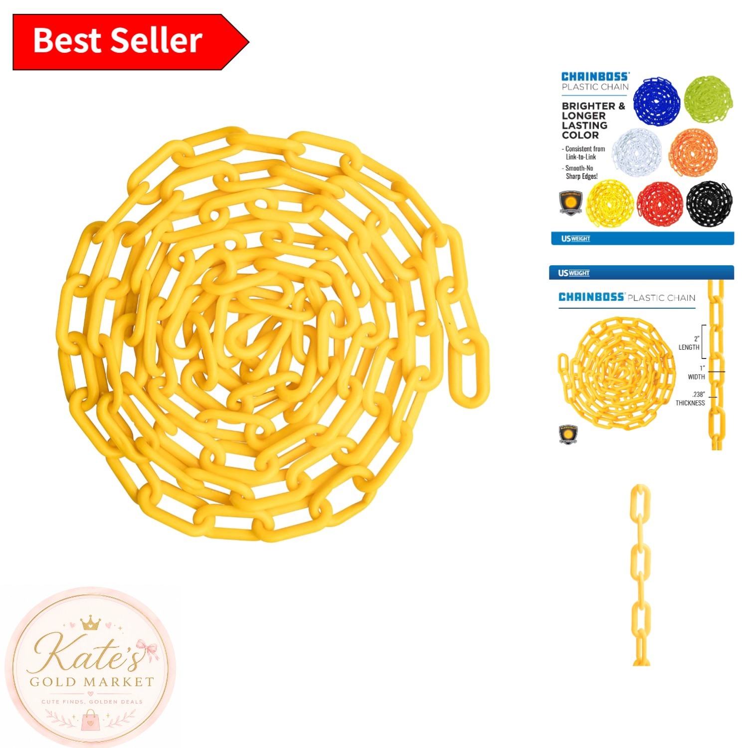 25' Yellow Plastic Safety Chain with SunShield UV Technology for Optimal Safety