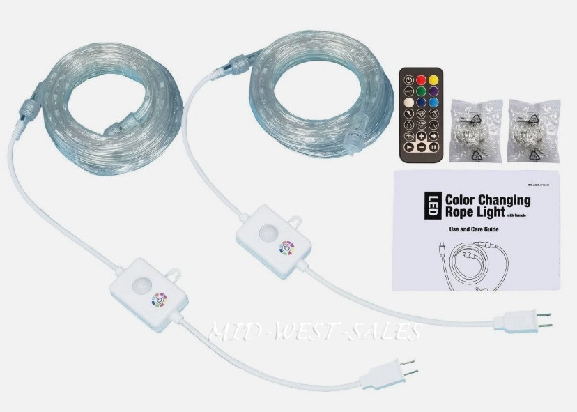 18ft LED Color Changing Rope Light with Remote, 2-pack