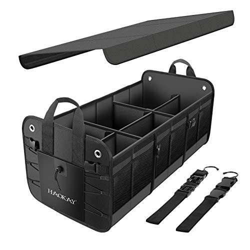 Premium Car Trunk Organizer with Lid, Multi Compartments 3 COMPARTMANTS BLACK