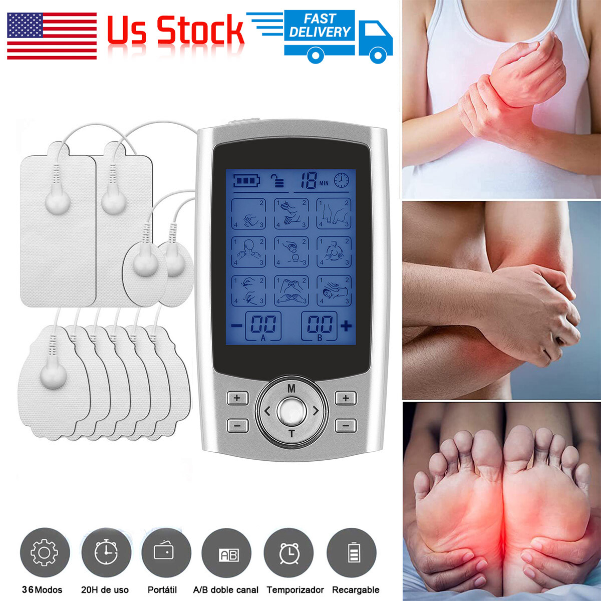 Tens Unit Muscle Stimulator Machine Pulse Massager Therapy Pain Relief -36*Modes