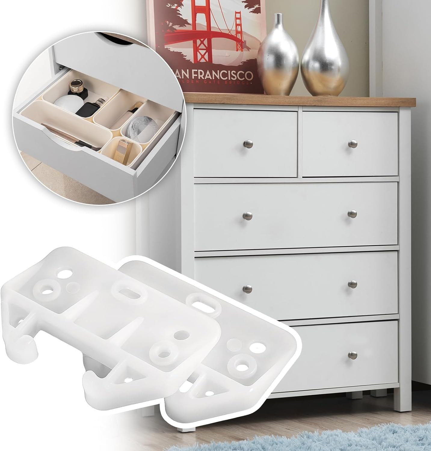 4PCS White Plastic Drawer Slides Cabinet Glides Replacement Tracks for Dresser