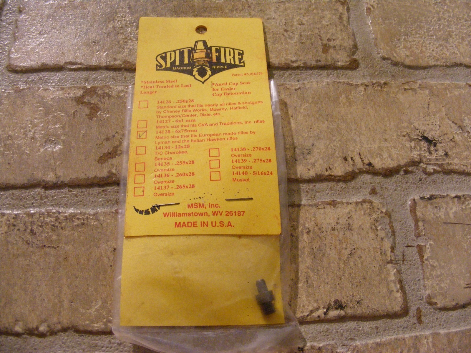 MSM Spitfire Magnum Muzzleloader Nipple 6x75 mm  for Lyman & Italian Hawken