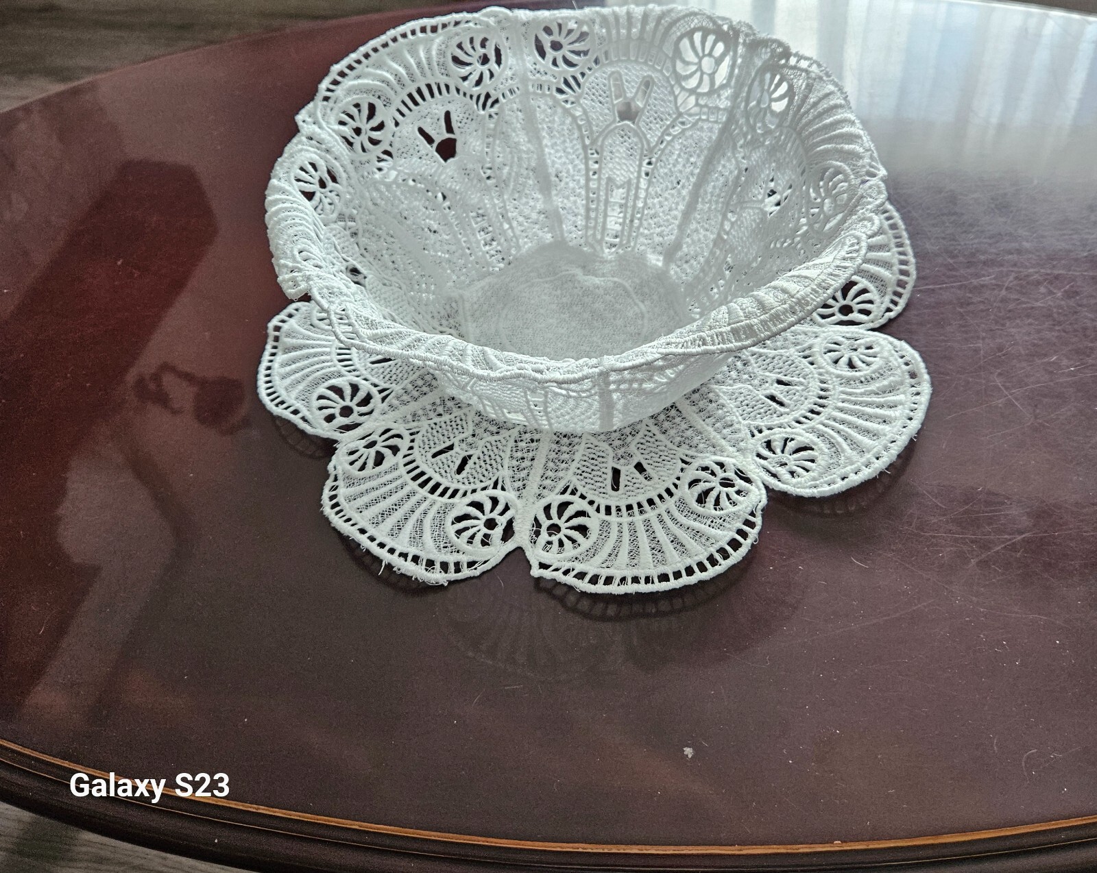 Lace Bowl and Doily Set,  Free Standing Lace, Perfect For Fruit or Potpourri