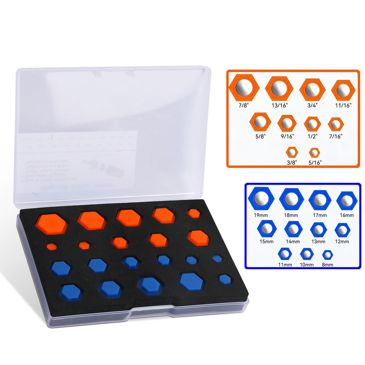 21PCS Magnetic Socket Inserts SAE and Metric 5/16"-7/8" 8-19mm Universal Socket