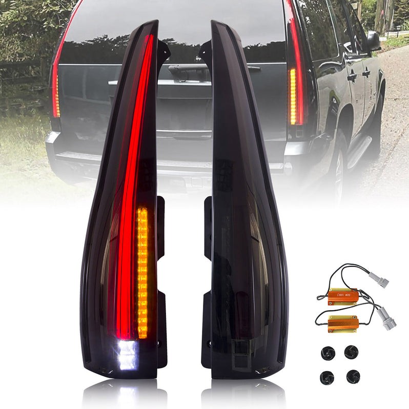 Pair FULL LED SMOKED Tail Lights Fit 2007-2014 Yukon Suburban Tahoe Plug & Play