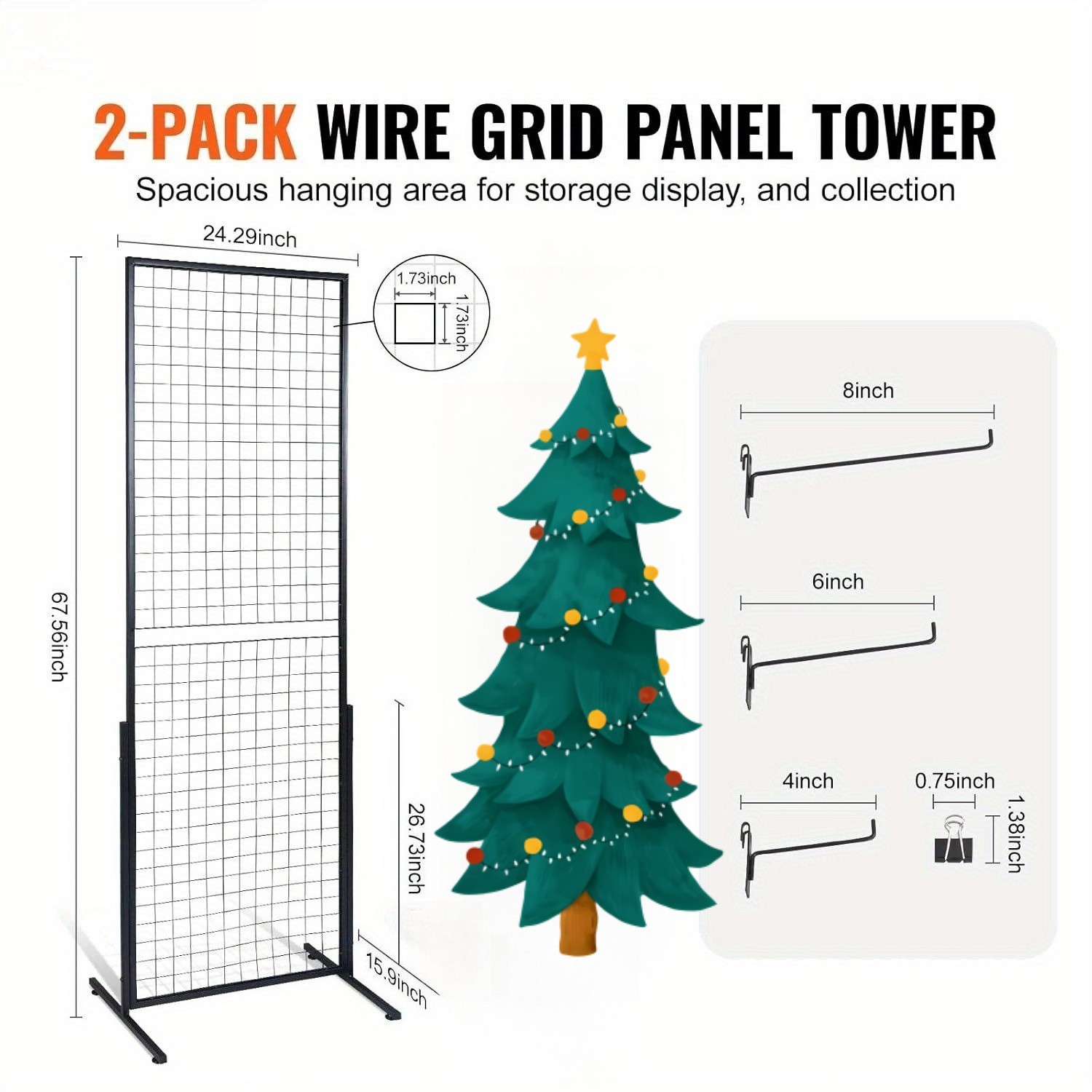 2PACK Floor Standing Wire Grid Display Rack, Double-Sided Display Tower with T-B