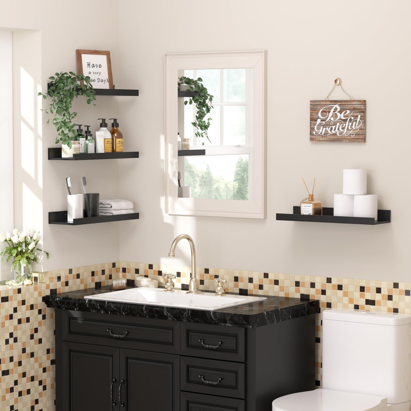 upsimples Floating Shelves for Wall, Wall Decor 15.7in, Black