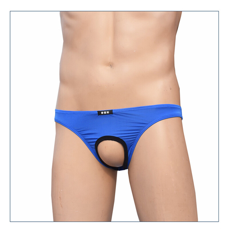 Men Open Front Briefs Ice Silk Bikini Underwear Penis Peep Hole Underpants US