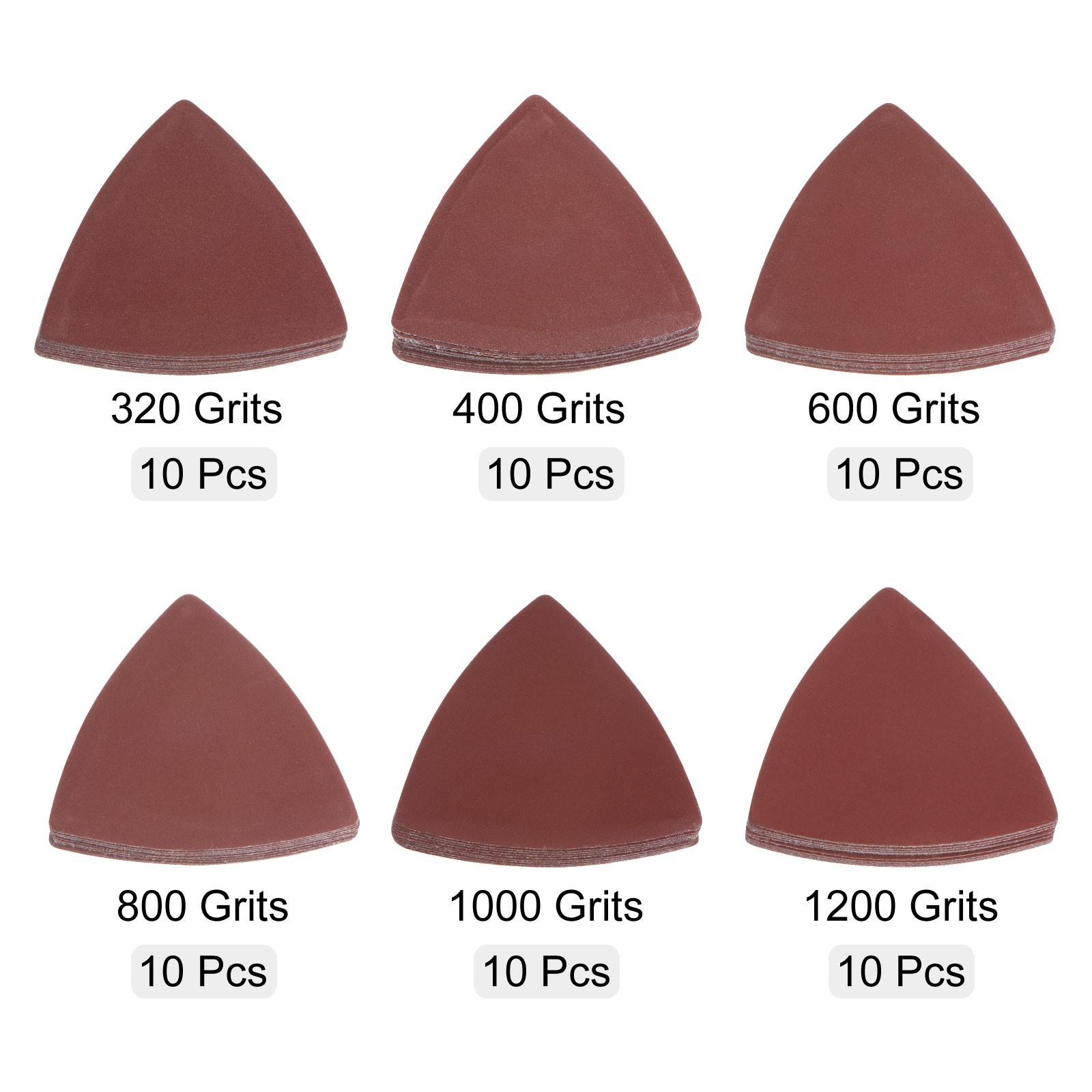 60Pcs Triangular Hook & Loop Sandpapers 320-1200 Grit Aluminum Oxide