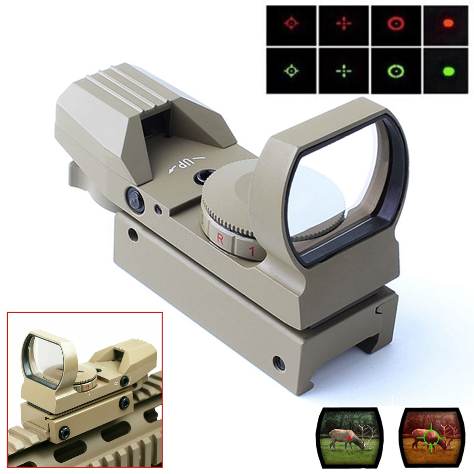 Red Green Dot Reflex Sight Scope Tactical Holographic 4 Reticles Picatinny Rail