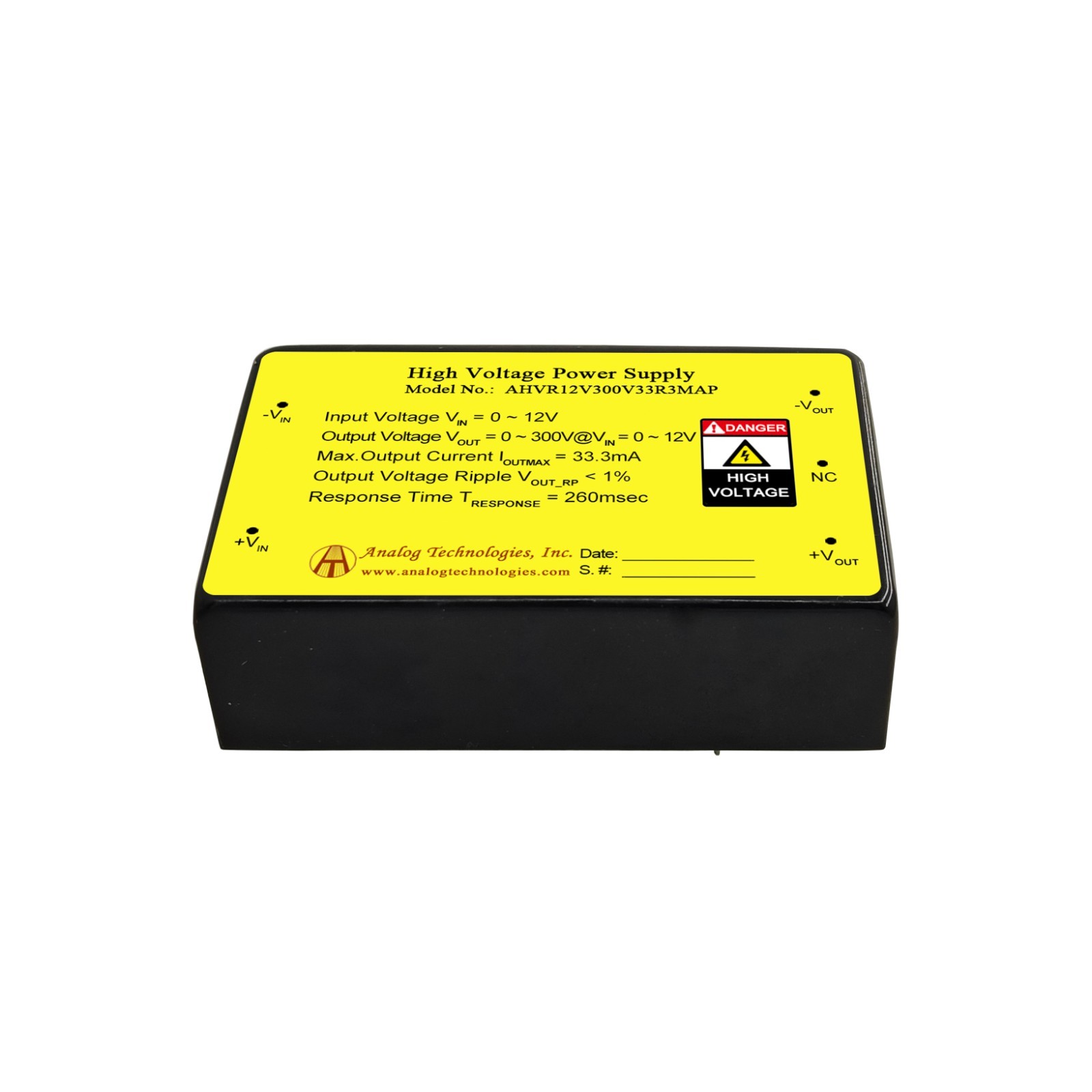 AHVR12V300V33R3MAP I/O Proportional DC-DC HV Power Supply 300V 33.3mA Output