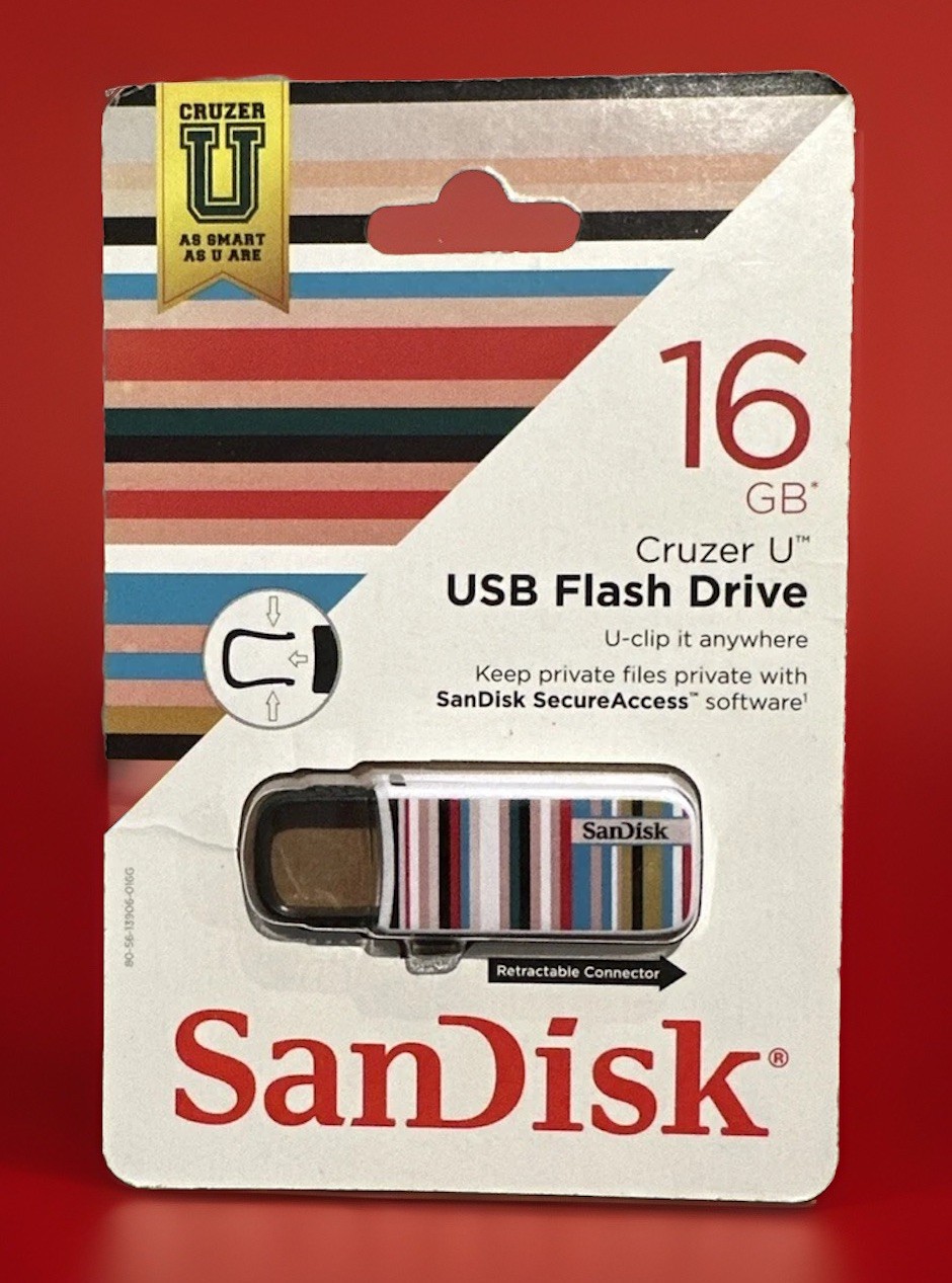SanDisk 16GB Cruzer USB Flash Drive - U-clip it anywhere - NEW!