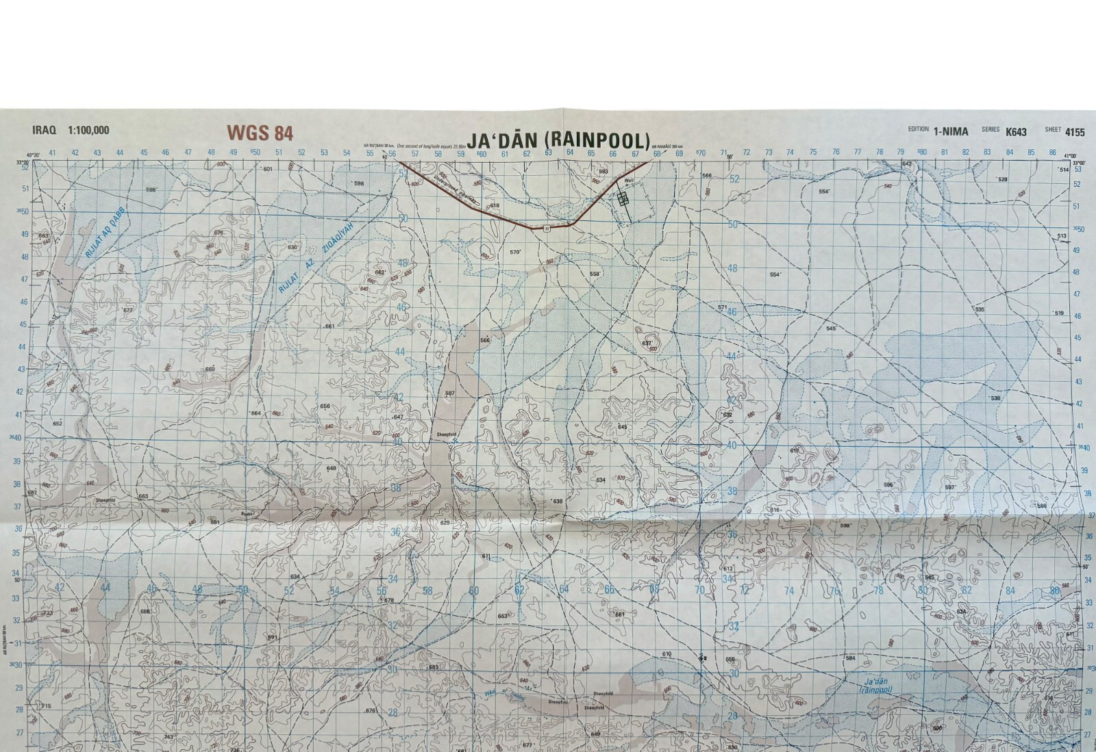 1998 NIMA Military Topographic Map of JA'DAN (RAINPOOL), IRAQ