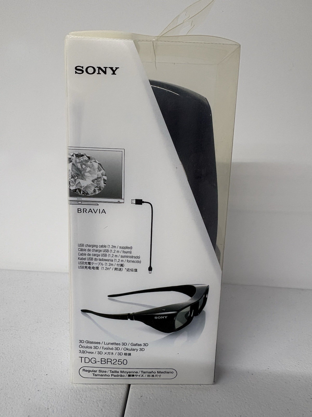 Sony TDG-BR250 3D Glasses Black Regular Size USB Charging Cable 2011