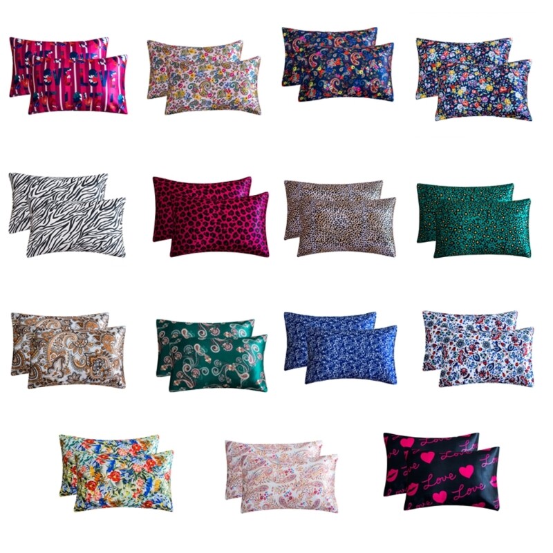 Set Of 2 Printeds Satins Pillowcases 51x66cm Soft and Silky for Hair and Skin