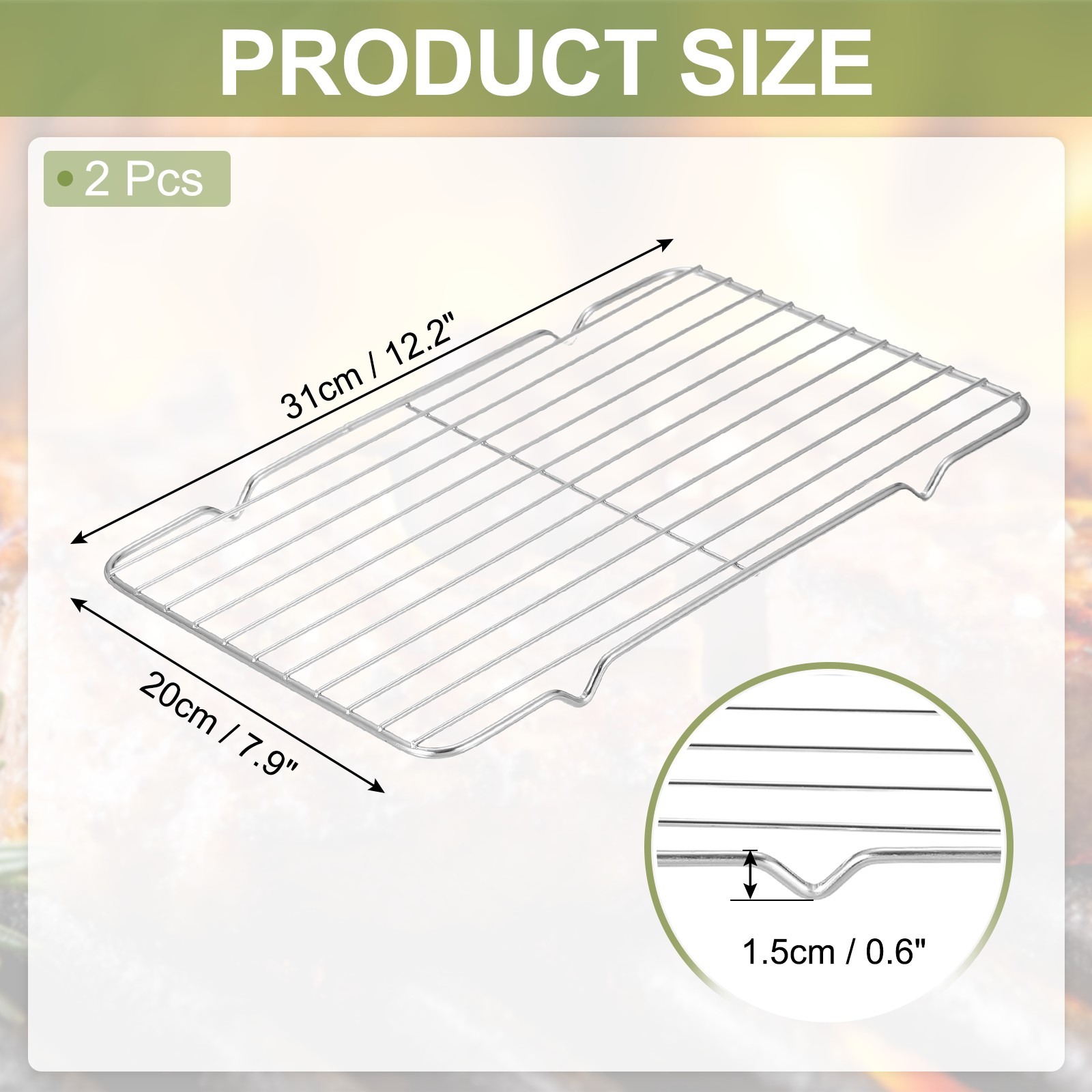 2pcs Rectangle Rack, 12.2" x 7.9" Stainless Steel Thickened Wire Cookie Rack
